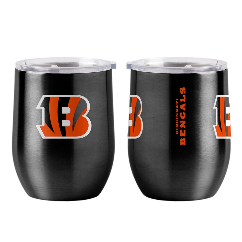 Logo Brands Cincinnati Bengals 16oz Stainless Steel Curved Travel Tumbler