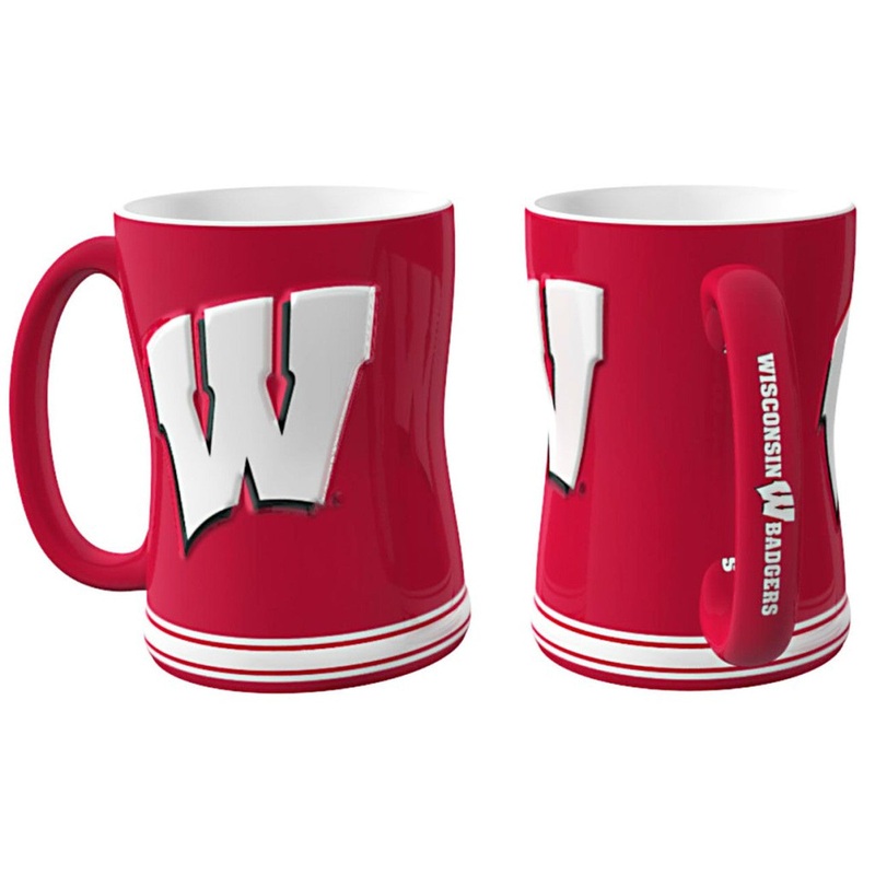 Logo Brands Wisconsin Badgers Team Color 14oz Sculpted Relief Coffee Mug