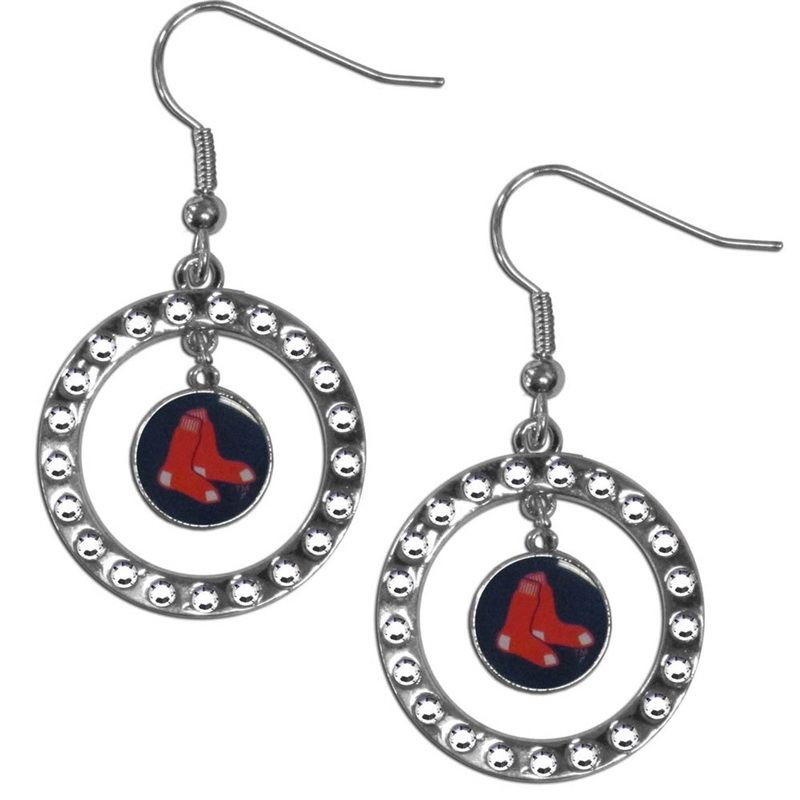 Siskiyou Boston Red Sox Hoop Rhinestone Earrings