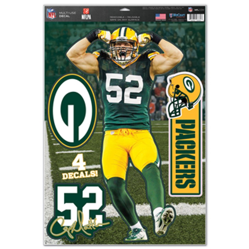 Wincraft Green Bay Packers Multi Use 4 Piece Clay Matthews Design Decal 11×17