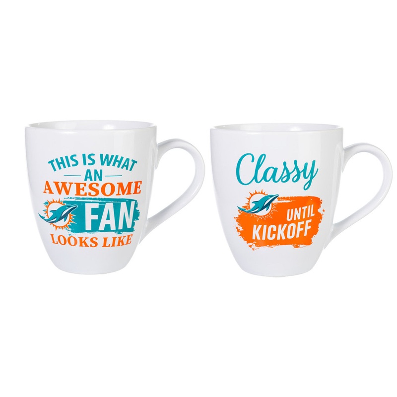 Evergreen Enterprises Miami Dolphins 17oz Ceramic 2 Piece Coffee Mug Set with Gift Box