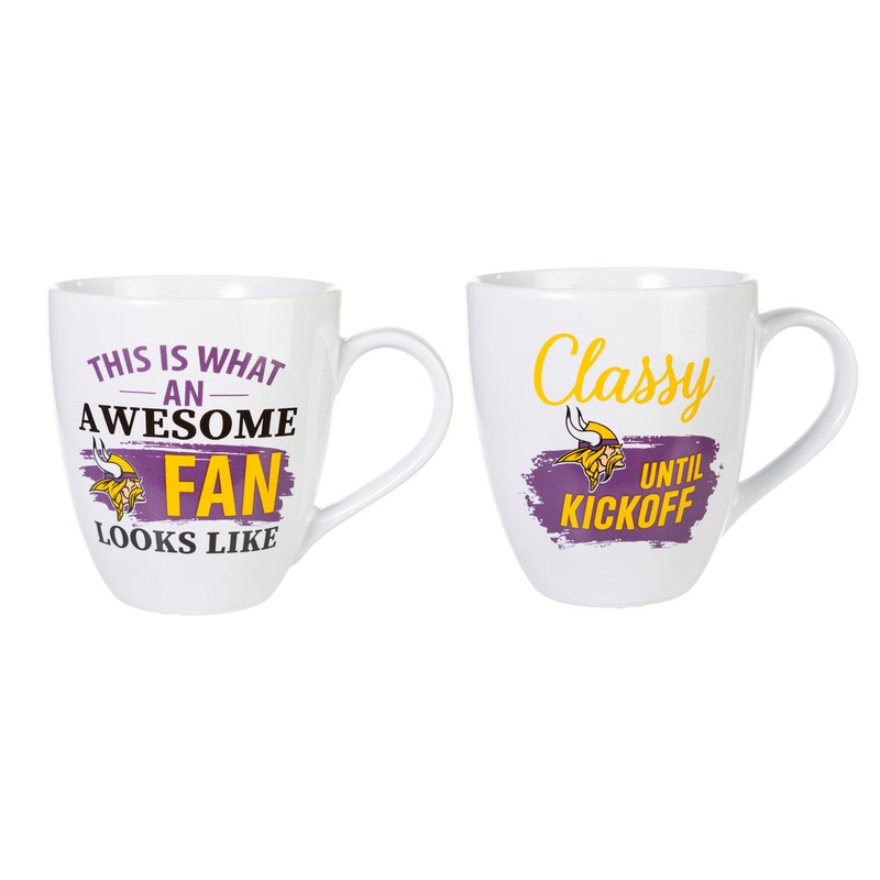 Evergreen Enterprises Minnesota Vikings 17oz Ceramic 2 Piece Coffee Mug Set with Gift Box
