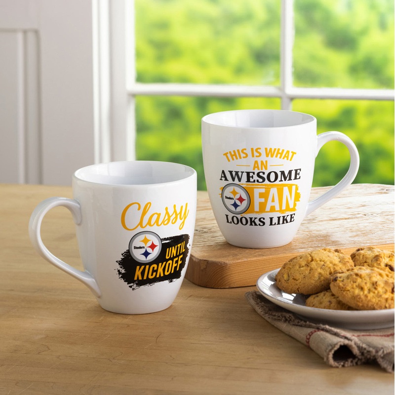 Evergreen Enterprises Pittsburgh Steelers 17oz Ceramic 2 Piece Coffee Mug Set with Gift Box
