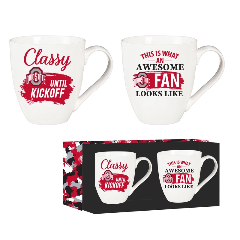 Evergreen Enterprises Ohio State Buckeyes 17oz Ceramic 2 Piece Coffee Mug Set with Gift Box