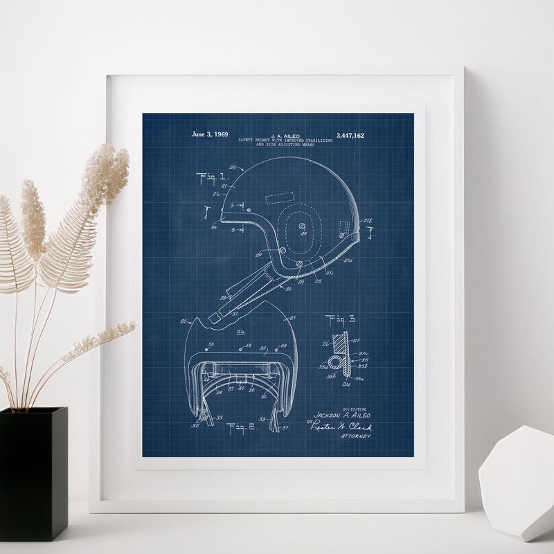 Football Helmet Patent Wall Art – Blueprint