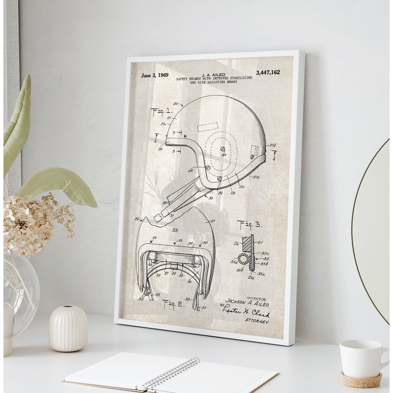 Football Helmet Patent Wall Art – Vintage Paper